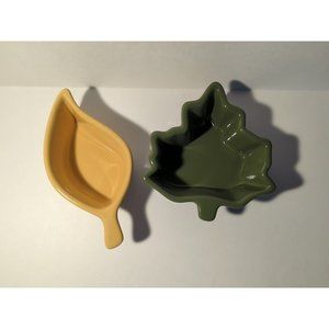 Lot Of 2 Nantucket Baking Ceramic Stoneware Leaf Baking Dishes - Green + Yellow